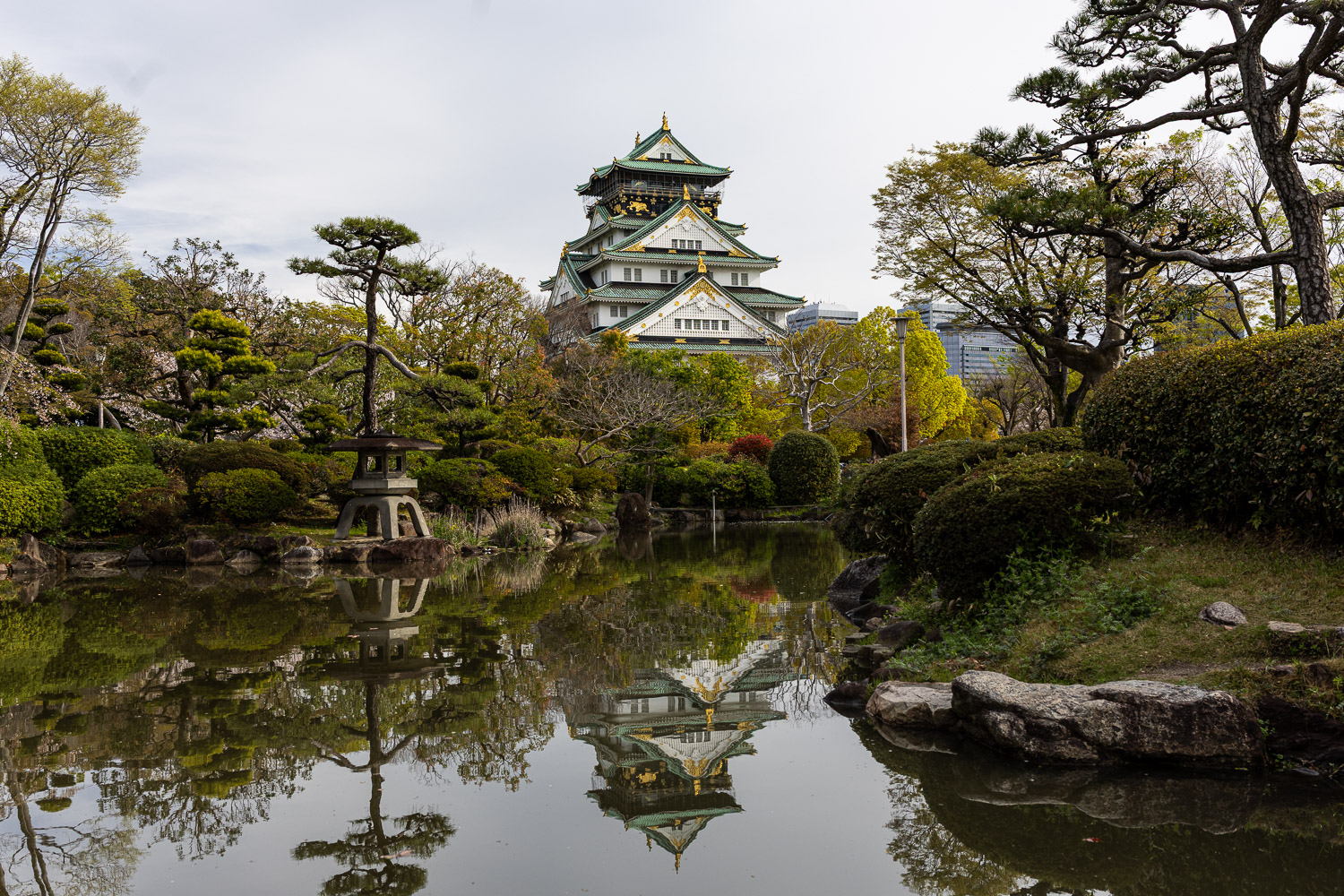 Osaka Castle hidden secrets — garden reflection Japan
