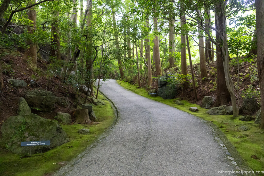 Traditional villa beside moss garden at Okochi Sanso with fresh green foliage, Kyoto