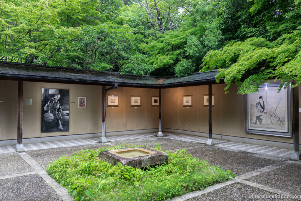 Courtyard and photo exhibits at the Denjiro Okochi Memorial Museum, Okochi Sanso, Arashiyama