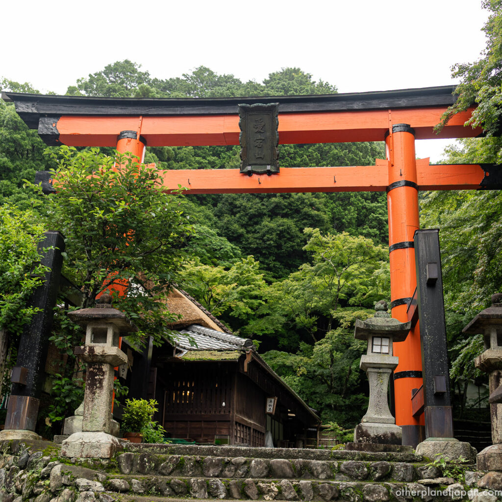 Grand vermilion torii gate of Mount Atago at Saga Toriimoto, a five-minute walk below Otagi Nenbutsuji in Kyoto